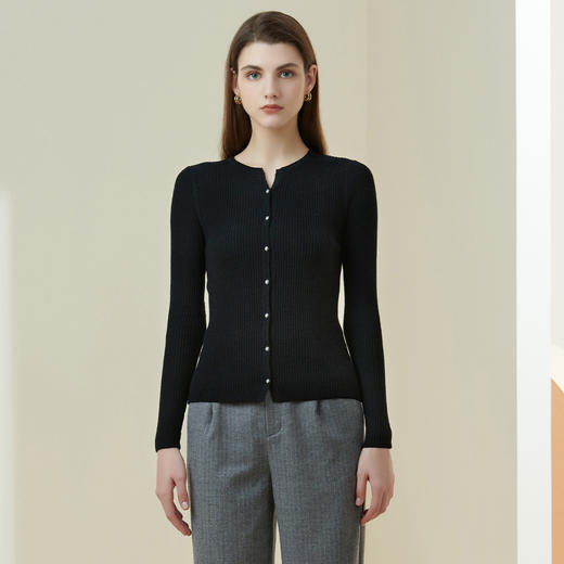 METTE2021年秋冬新品女士100%羊毛开衫时尚修身显瘦薄款针织外套 商品图2