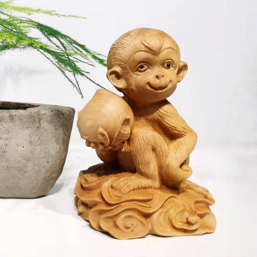huaxin灵猴献寿°大小款黄杨木摆件 商品图1