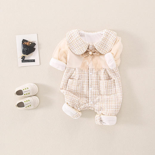 婴儿新款童装女宝宝爬服格子网纱深秋款新生儿连体哈衣 商品图2