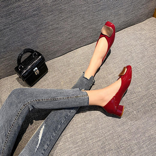 ZHR【金属扣饰】方头粗跟通勤鞋女婚鞋子女豆豆鞋皮鞋浅口女单鞋女鞋 商品图10