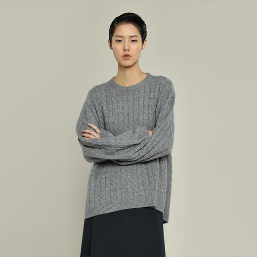 女士2021新款纯山羊绒衫廓形绞花套头衫 商品图2