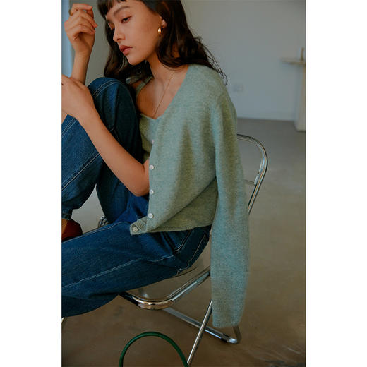 HeyDress法式针织开衫吊带女春绿色外套短款外搭气质上衣 商品图2