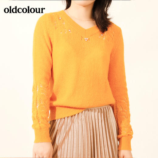 oldcolour秋季钉钻镂空休闲气质纯色外穿针织衫女M33052342 商品图2
