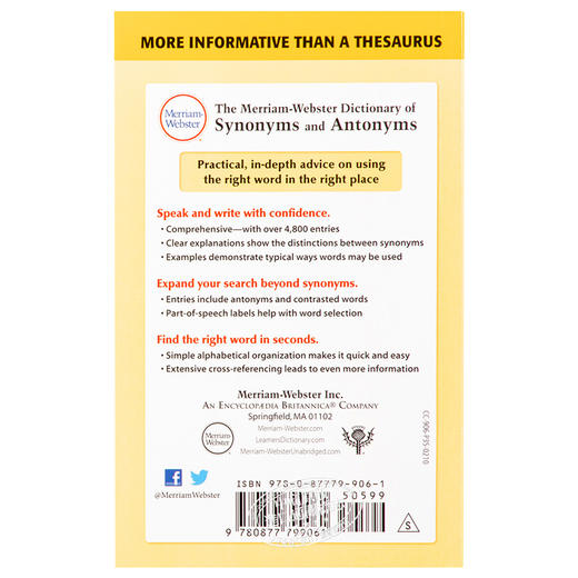 【中商原版】韦氏同义反义字词典 M-W Dictionary of Synonyms and Antonyms 麦林韦氏词典 Merriam Webster 商品图1