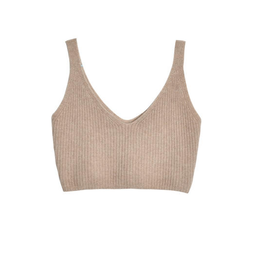 女士2021新款无染色纯羊绒秋纯色短款V领针织吊带背心 商品图4