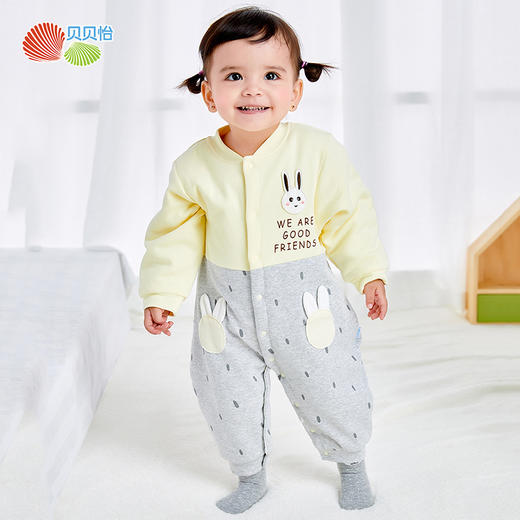 贝贝怡女宝宝婴儿夹棉加厚保暖连体衣哈衣爬服214L488
 商品图0