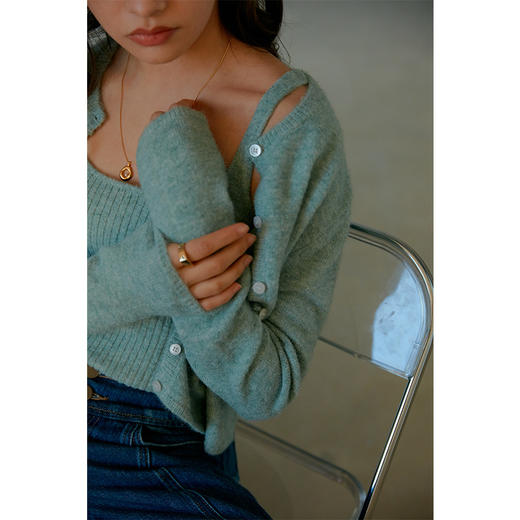 HeyDress法式针织开衫吊带女春绿色外套短款外搭气质上衣 商品图3