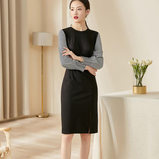 剩M 米思阳2026春季新品拼接针织裙春季时尚长袖修身显瘦气质女神连衣裙女6570 商品图3