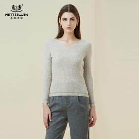 METTE羊绒世家21年女士100%山羊绒衫时尚V领修身显瘦打底针织毛衣