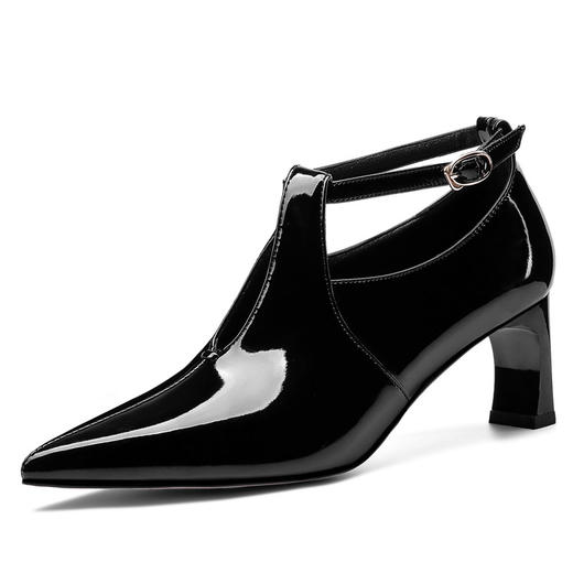 粗跟尖头韩版性感漆皮真皮单鞋红色婚鞋  OLD-5322 商品图4