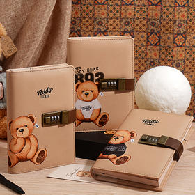 卡杰泰迪熊系列复古密码本B6/CB6J-TD05女孩日记本带锁女生秘密男生小学生儿童复古带锁日记本创意手帐本