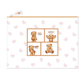 卡杰泰迪熊系列文件袋奶白色-四宫格CA4F-TD10-8可爱小清新收纳袋A4大容量笔袋拉链袋办公资料袋公文袋学生书袋