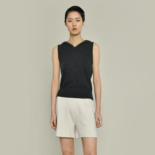 女士2021新款纯山羊绒连帽无袖针织背心 商品图2