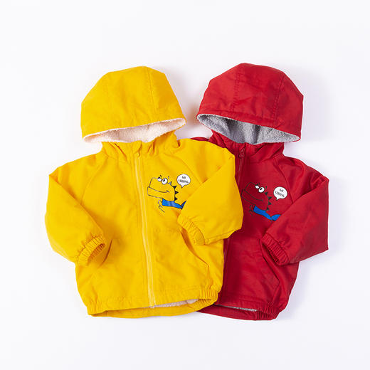 贝贝怡恐龙卡通男女童秋冬加绒加厚保暖连帽外套214S2766 商品图5