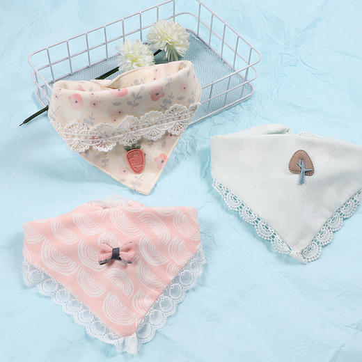 婴儿女蕾丝口水巾新生儿宝宝围嘴纯棉防水三角巾可爱公主款围兜七夕情人节 商品图1