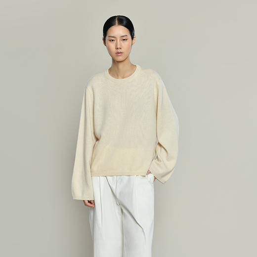 女士2021新款无染色纯山羊绒圆领阔袖套头衫 商品图2