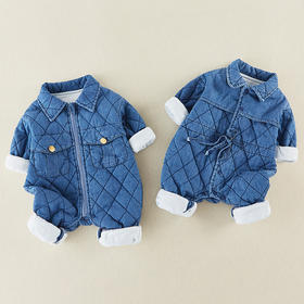 满月婴儿衣服男女宝宝牛仔连体衣秋款哈衣洋气爬服可爱外出厚抱衣