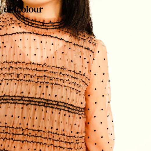 oldcolour秋季修身波点蕾丝长袖套头衫M33013353 商品图4