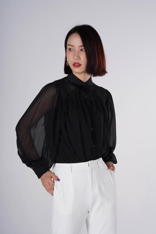 L1臣禾两件套抽褶精致雪纺衬衫9213054776 商品图1