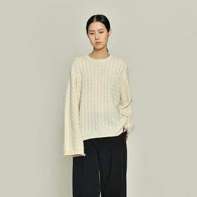 女士2021新款无染色羊绒廓形绞花套头衫