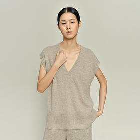 女士2021新款无染色纯山羊绒V领无袖针织背心