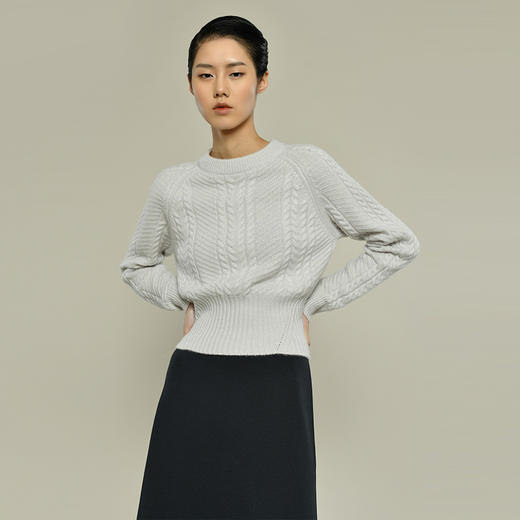 女士2021新款纯山羊绒衫圆领短款绞花套头衫 商品图3