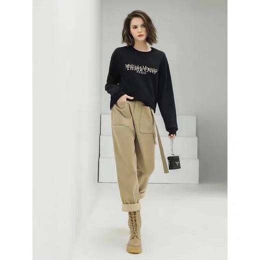 【限时特惠】COCOBELLA工装风卡其色水洗棉休闲裤女秋宽松高腰直筒裤PT818 商品图2