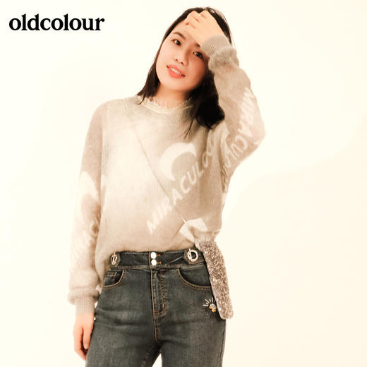 oldcolour秋季字母马海毛羊毛针织套头衫M33052307 商品图0