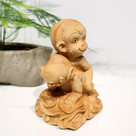 huaxin灵猴献寿°大小款黄杨木摆件 商品图2
