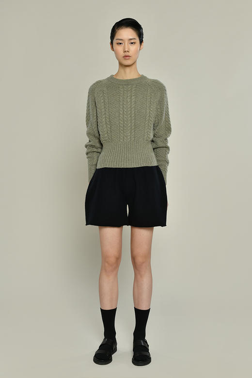 女士2021新款纯山羊绒衫圆领短款绞花套头衫 商品图6