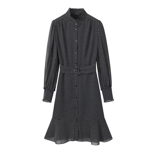 HeyDress复古轻盈感波点长袖连衣裙女春气质百搭设计感黑色裙子 商品图4