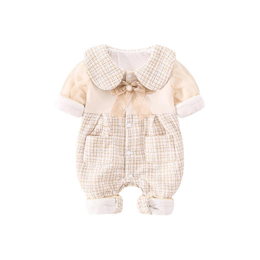 婴儿新款童装女宝宝爬服格子网纱深秋款新生儿连体哈衣 商品图4