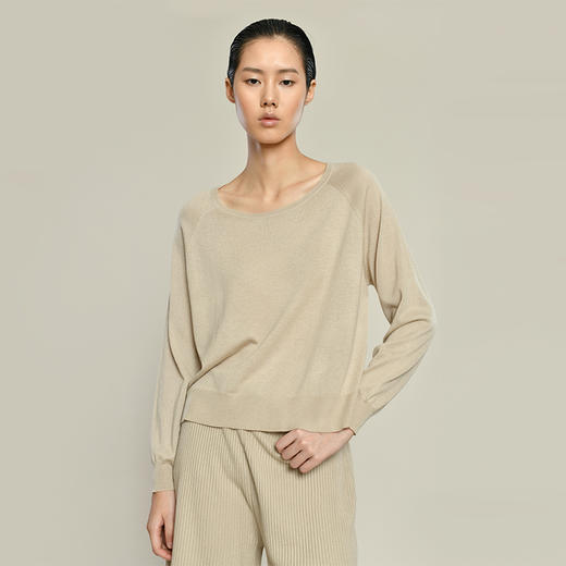 女士2021新款真丝羊绒长袖圆领套头衫 商品图0
