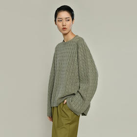 女士2021新款纯山羊绒衫廓形绞花套头衫