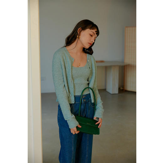 HeyDress法式针织开衫吊带女春绿色外套短款外搭气质上衣 商品图1