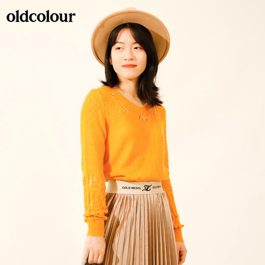 oldcolour秋季钉钻镂空休闲气质纯色外穿针织衫女M33052342 商品图0