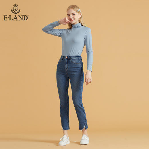 衣恋设计感裤脚修身直筒牛仔裤EETJB49C4M 商品图0