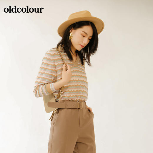 oldcolour秋季V领条纹百搭气质毛针织衫M32052252 商品图1