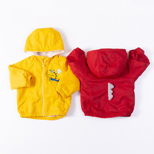 贝贝怡恐龙卡通男女童秋冬加绒加厚保暖连帽外套214S2766 商品图4