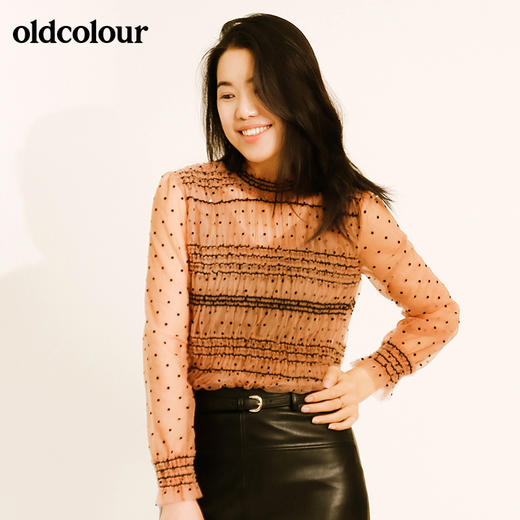 oldcolour秋季修身波点蕾丝长袖套头衫M33013353 商品图0