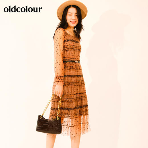 oldcolour秋季波点时尚方领长袖连衣裙M33103354 商品图2