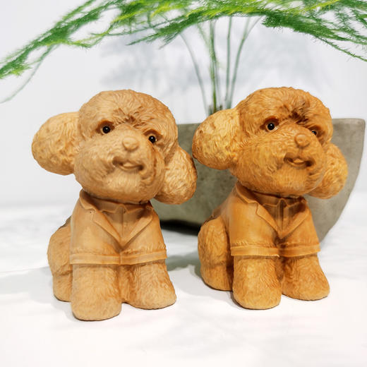 huaxin泰迪狗穿衣款黄杨摆件（单只） 商品图0