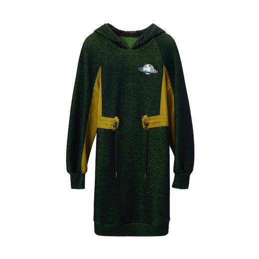 谜底2021秋季新款撞色拼接休闲连帽宽松卫衣连衣裙长袖213ML1742 商品图4