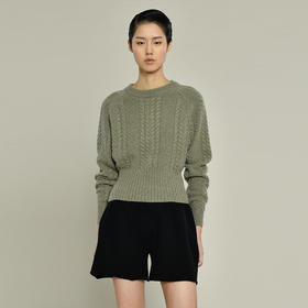 女士2021新款纯山羊绒衫圆领短款绞花套头衫