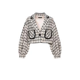黑白格纹廓形袖短外套