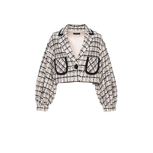 黑白格纹廓形袖短外套 商品图0