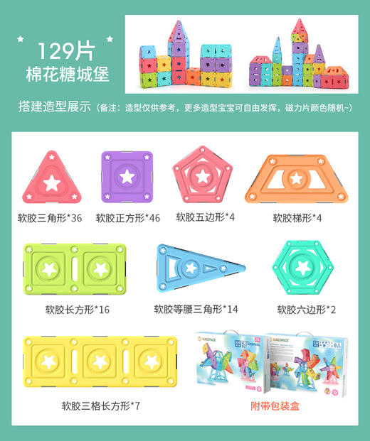 T MAGSPACE摩可立水晶磁力片129片棉花糖城堡 商品图3