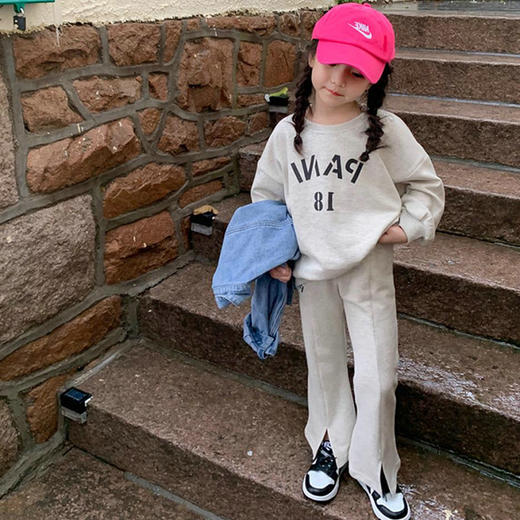 女童套装字母印花韩版卫衣加长裤21秋装新款童装=3-8岁 商品图0