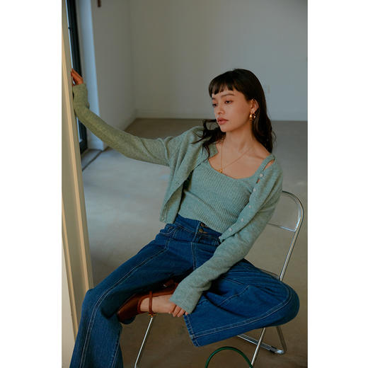 HeyDress法式针织开衫吊带女春绿色外套短款外搭气质上衣 商品图0