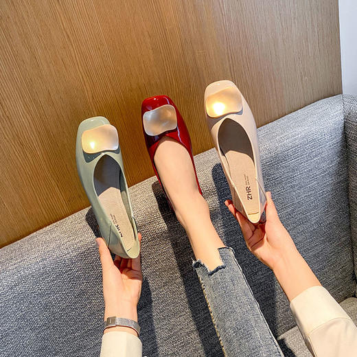 ZHR【金属扣饰】方头粗跟通勤鞋女婚鞋子女豆豆鞋皮鞋浅口女单鞋女鞋 商品图12